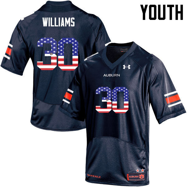 Youth #30 Tre Williams Auburn Tigers USA Flag Fashion College Football Jerseys-Navy